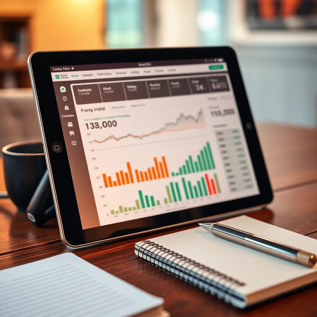 Tablet met financieel dashboard en investeringsgrafieken