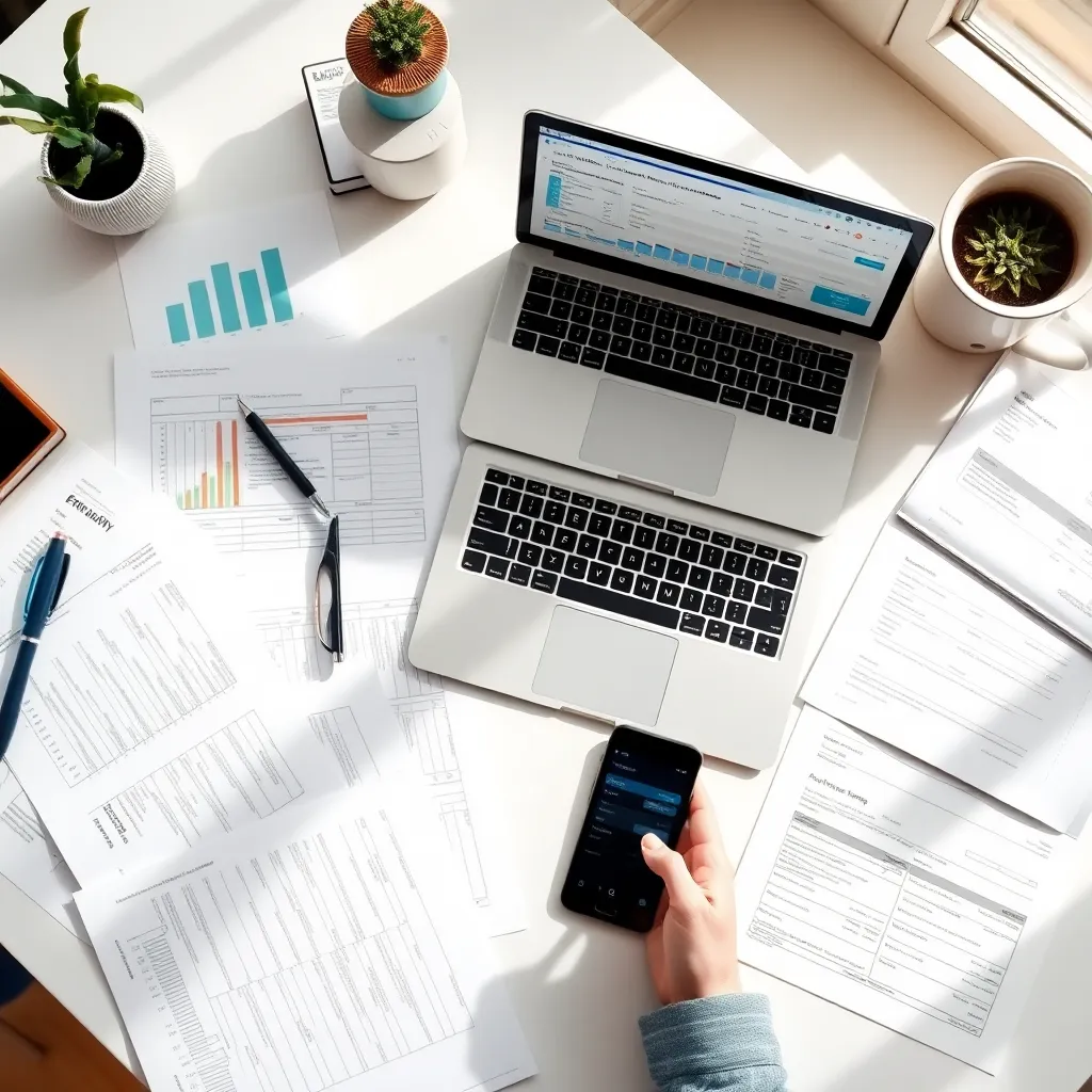 Persoon die financiële administratie doet met laptop en rekenmachine