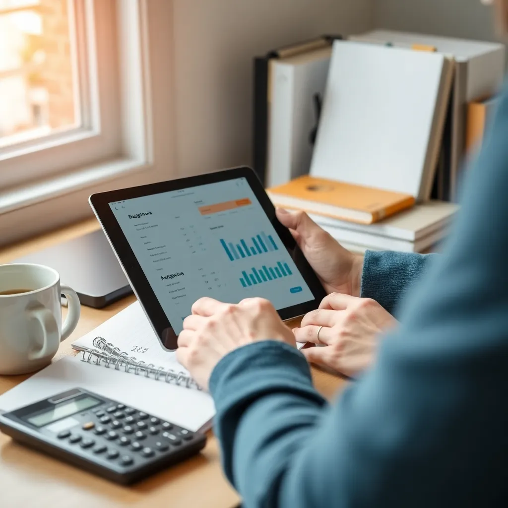 Familie zit samen aan tafel met financiële documenten en calculator